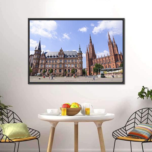 Market Place In Wiesbaden Canvas Wall Art-3 Horizontal-Gallery Wrap-25" x 16"-Tiaracle
