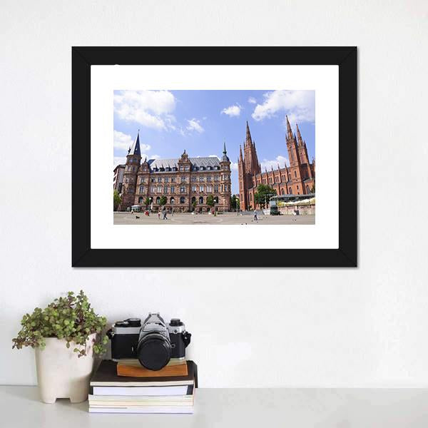 Market Place In Wiesbaden Canvas Wall Art-3 Horizontal-Gallery Wrap-25" x 16"-Tiaracle