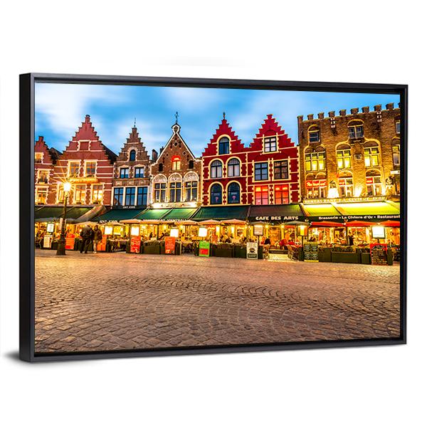 Market Square In Bruges Canvas Wall Art-1 Piece-Floating Frame-24" x 16"-Tiaracle