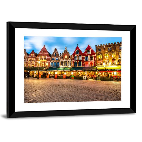 Market Square In Bruges Canvas Wall Art-1 Piece-Framed Print-20" x 16"-Tiaracle