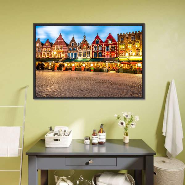 Market Square In Bruges Canvas Wall Art-3 Horizontal-Gallery Wrap-25" x 16"-Tiaracle