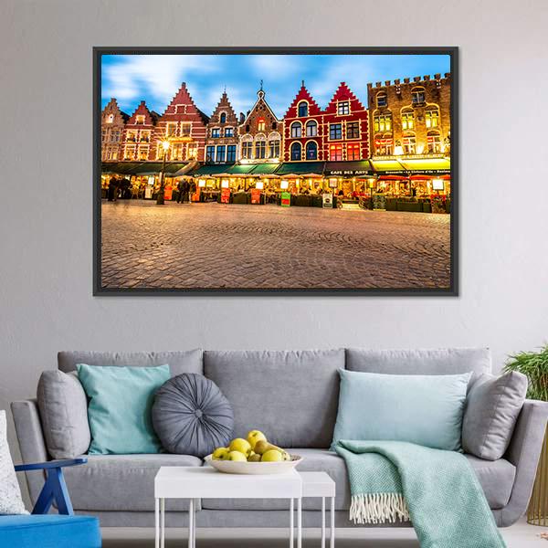 Market Square In Bruges Canvas Wall Art-3 Horizontal-Gallery Wrap-25" x 16"-Tiaracle
