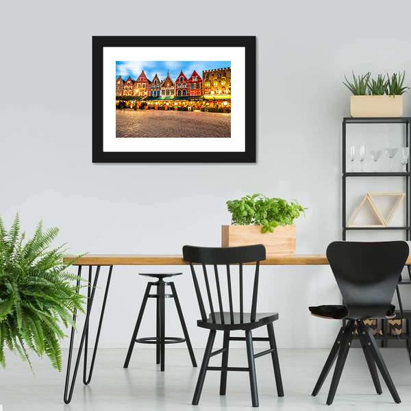 Market Square In Bruges Canvas Wall Art-3 Horizontal-Gallery Wrap-25" x 16"-Tiaracle