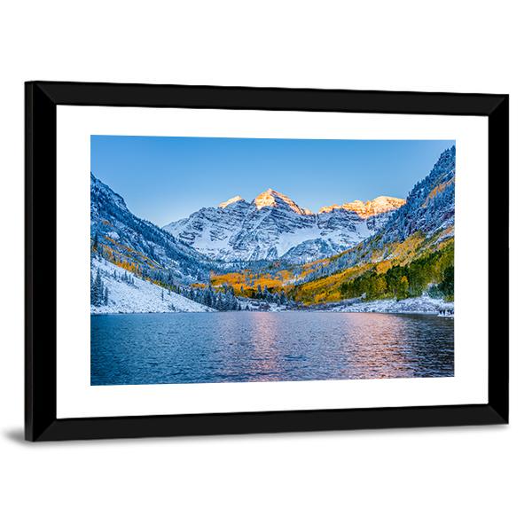 Maroon Bells At Sunrise Canvas Wall Art-5 Horizontal-Gallery Wrap-22" x 12"-Tiaracle