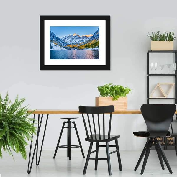 Maroon Bells At Sunrise Canvas Wall Art-5 Horizontal-Gallery Wrap-22" x 12"-Tiaracle