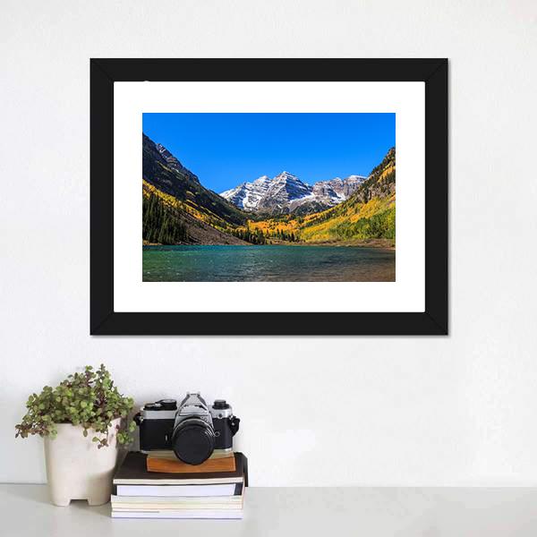Maroon Bells Canvas Wall Art-1 Piece-Framed Print-30" x 20"-Tiaracle