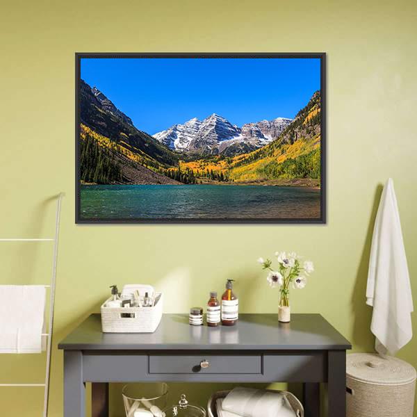 Maroon Bells Canvas Wall Art-5 Horizontal-Gallery Wrap-22" x 12"-Tiaracle