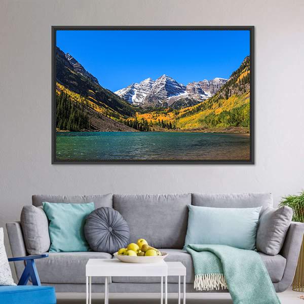 Maroon Bells Canvas Wall Art-5 Horizontal-Gallery Wrap-22" x 12"-Tiaracle