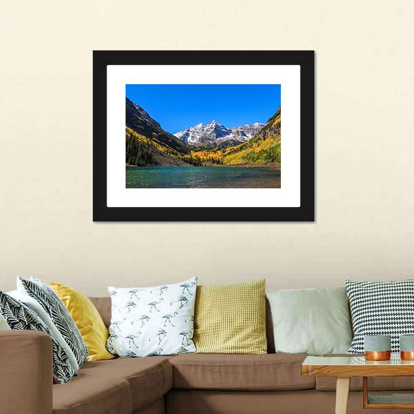 Maroon Bells Canvas Wall Art-5 Horizontal-Gallery Wrap-22" x 12"-Tiaracle