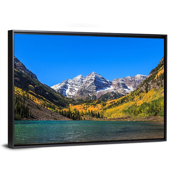 Maroon Bells Canvas Wall Art-5 Horizontal-Gallery Wrap-22" x 12"-Tiaracle