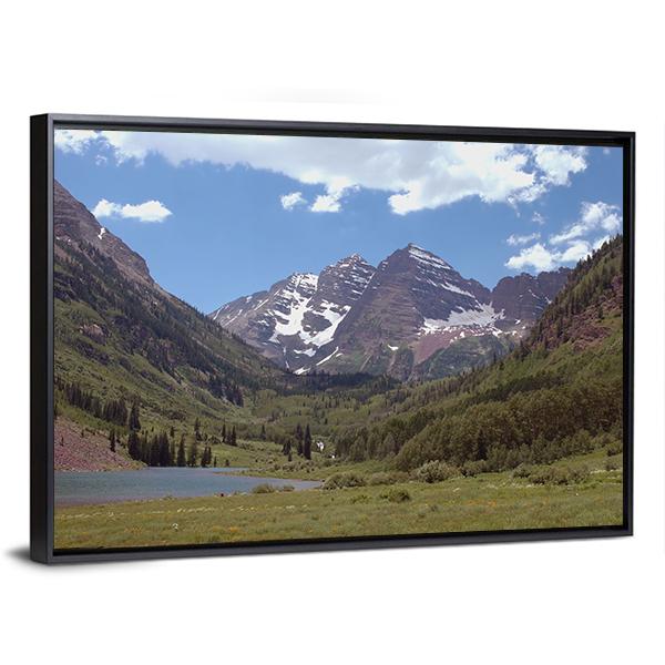 Maroon Bells Colorado Canvas Wall Art-1 Piece-Floating Frame-24" x 16"-Tiaracle