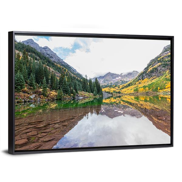 Maroon Bells Fall Canvas Wall Art-1 Piece-Floating Frame-24" x 16"-Tiaracle