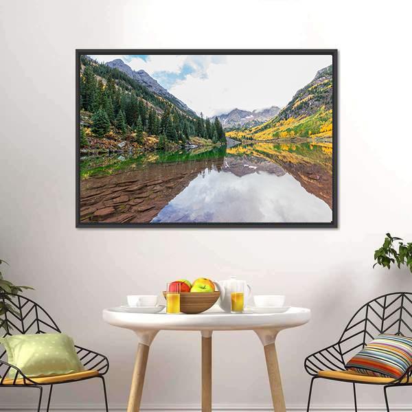 Maroon Bells Fall Canvas Wall Art-1 Piece-Floating Frame-24" x 16"-Tiaracle