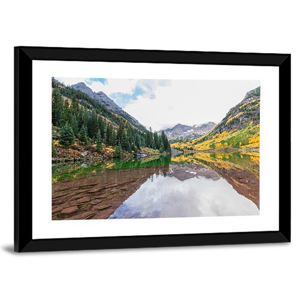 Maroon Bells Fall Canvas Wall Art-1 Piece-Framed Print-20" x 16"-Tiaracle