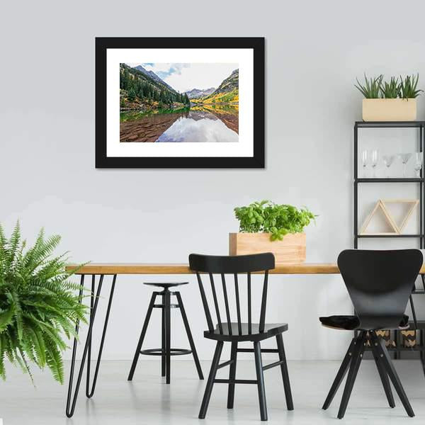 Maroon Bells Fall Canvas Wall Art-1 Piece-Framed Print-20" x 16"-Tiaracle