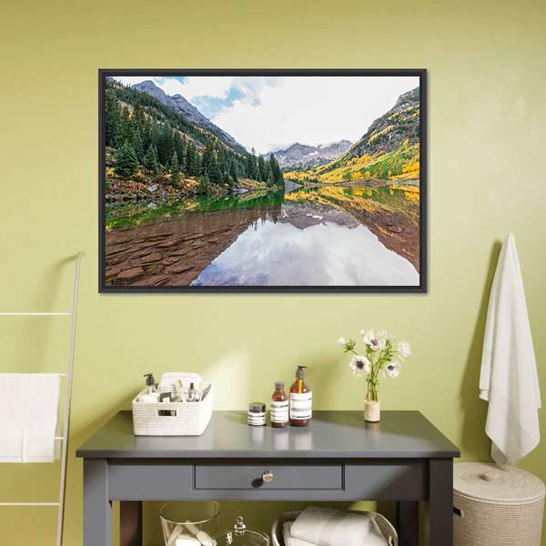 Maroon Bells Fall Canvas Wall Art-3 Horizontal-Gallery Wrap-25" x 16"-Tiaracle