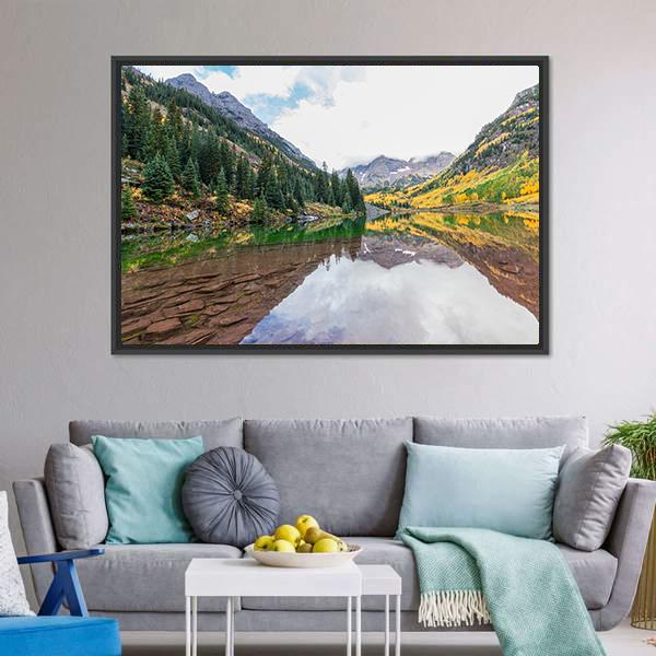 Maroon Bells Fall Canvas Wall Art-3 Horizontal-Gallery Wrap-25" x 16"-Tiaracle