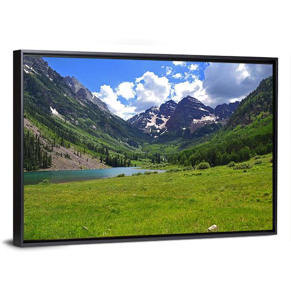 Maroon Bells In Aspen Canvas Wall Art-1 Piece-Floating Frame-24" x 16"-Tiaracle