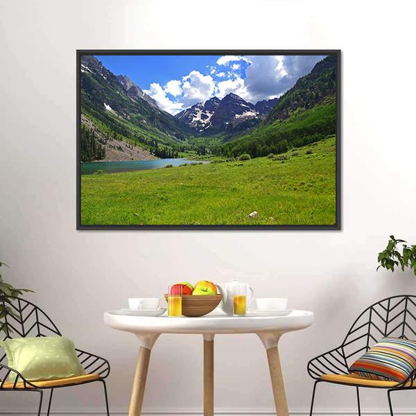 Maroon Bells In Aspen Canvas Wall Art-1 Piece-Floating Frame-24" x 16"-Tiaracle