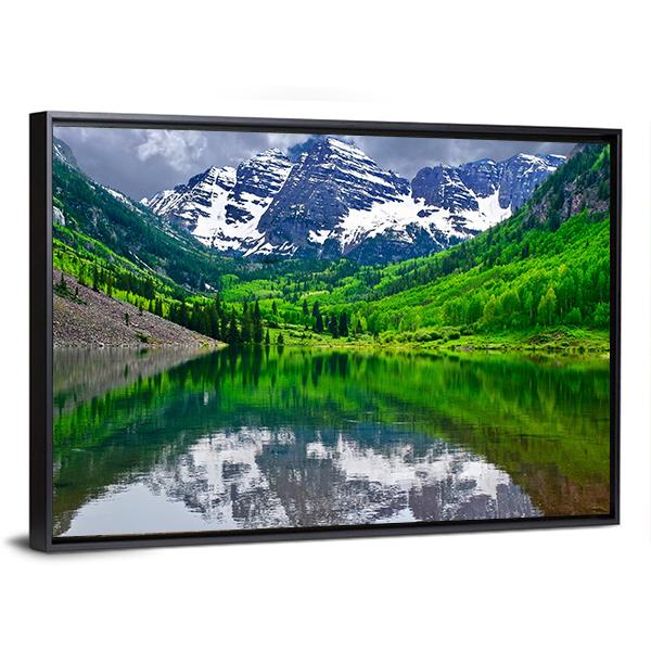 Maroon Bells Near Aspen Canvas Wall Art-3 Horizontal-Gallery Wrap-25" x 16"-Tiaracle