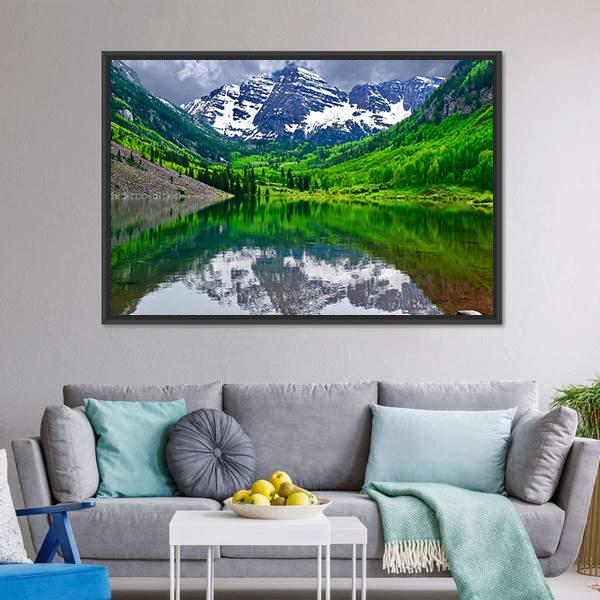 Maroon Bells Near Aspen Canvas Wall Art-3 Horizontal-Gallery Wrap-25" x 16"-Tiaracle