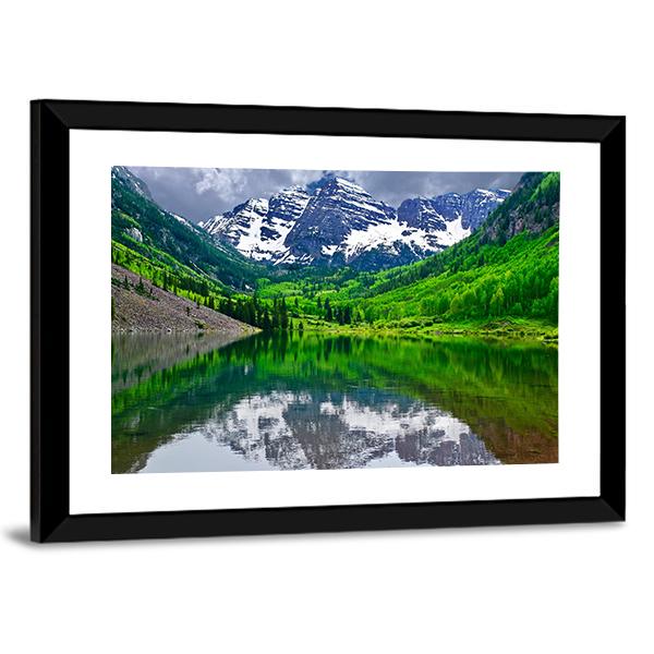 Maroon Bells Near Aspen Canvas Wall Art-3 Horizontal-Gallery Wrap-25" x 16"-Tiaracle
