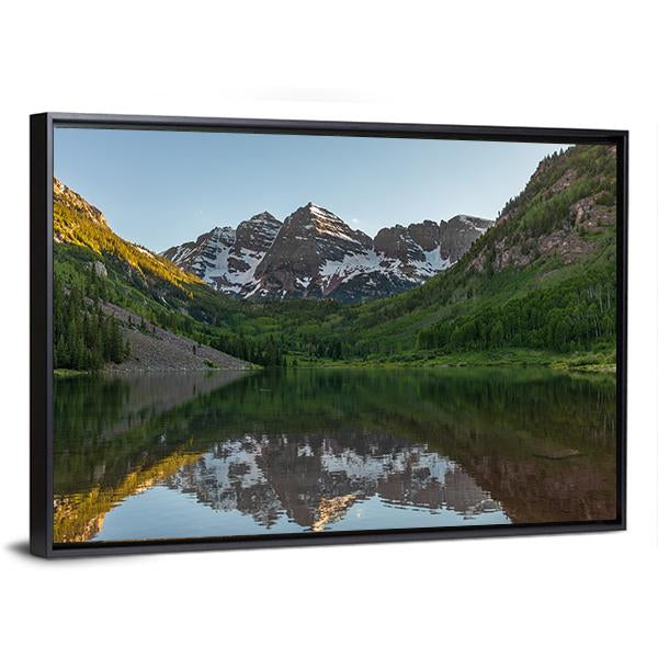 Maroon Bells Summer Reflection Canvas Wall Art-1 Piece-Floating Frame-24" x 16"-Tiaracle