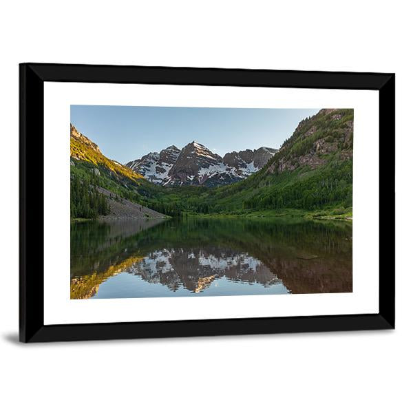 Maroon Bells Summer Reflection Canvas Wall Art-1 Piece-Framed Print-20" x 16"-Tiaracle