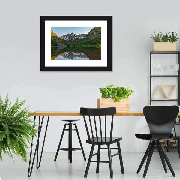 Maroon Bells Summer Reflection Canvas Wall Art-5 Horizontal-Gallery Wrap-22" x 12"-Tiaracle