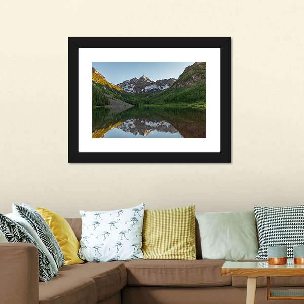Maroon Bells Summer Reflection Canvas Wall Art-3 Horizontal-Gallery Wrap-25" x 16"-Tiaracle