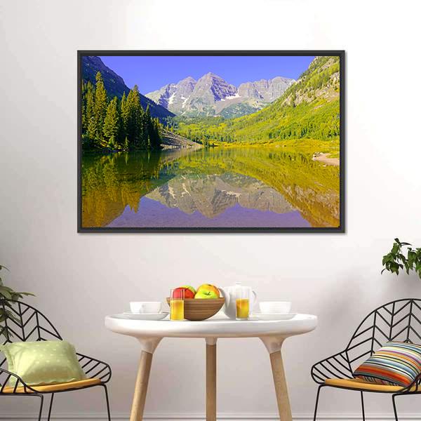 Maroon Bells With Lake Canvas Wall Art-3 Horizontal-Gallery Wrap-25" x 16"-Tiaracle