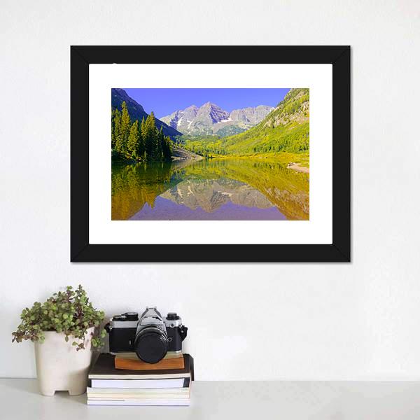 Maroon Bells With Lake Canvas Wall Art-3 Horizontal-Gallery Wrap-25" x 16"-Tiaracle