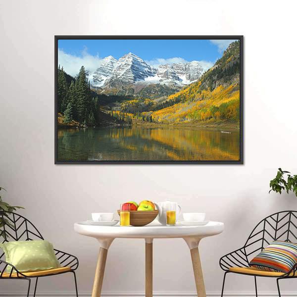 Maroon Lake In Autumn Canvas Wall Art-3 Horizontal-Gallery Wrap-25" x 16"-Tiaracle