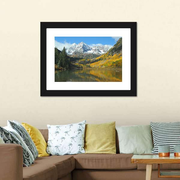 Maroon Lake In Autumn Canvas Wall Art-3 Horizontal-Gallery Wrap-25" x 16"-Tiaracle