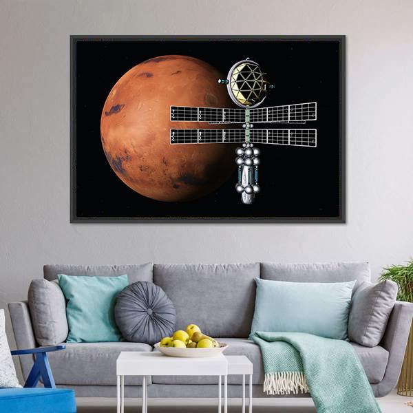 Mars With Space Probe Canvas Wall Art-5 Horizontal-Gallery Wrap-22" x 12"-Tiaracle