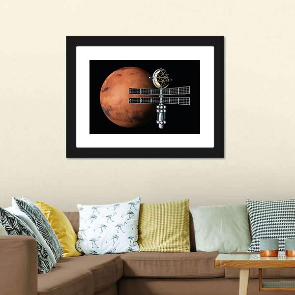 Mars With Space Probe Canvas Wall Art-5 Horizontal-Gallery Wrap-22" x 12"-Tiaracle