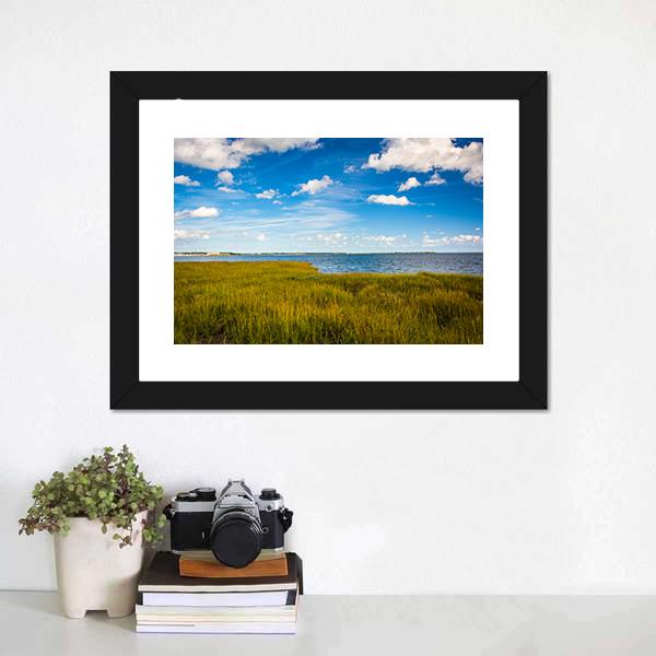 Marsh Grasses With Lake Canvas Wall Art-3 Horizontal-Gallery Wrap-25" x 16"-Tiaracle
