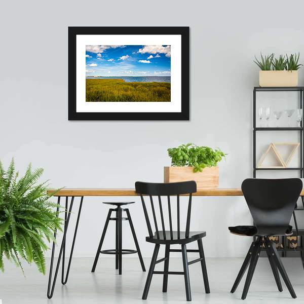 Marsh Grasses With Lake Canvas Wall Art-3 Horizontal-Gallery Wrap-25" x 16"-Tiaracle