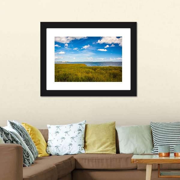 Marsh Grasses With Lake Canvas Wall Art-3 Horizontal-Gallery Wrap-25" x 16"-Tiaracle