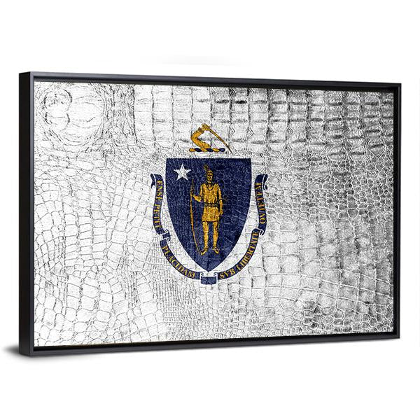 Massachusetts State Flag Canvas Wall Art-1 Piece-Floating Frame-24" x 16"-Tiaracle