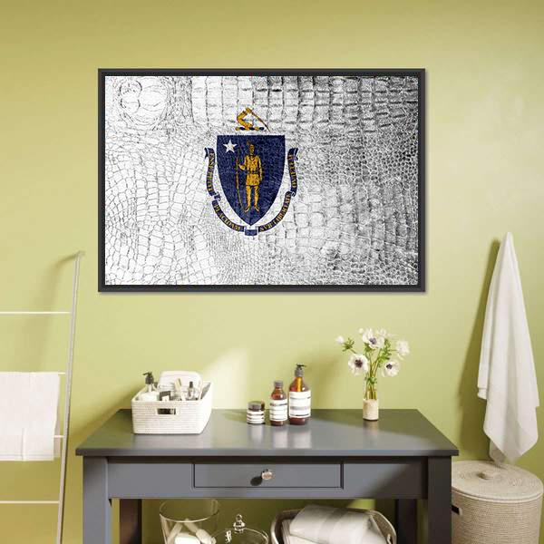 Massachusetts State Flag Canvas Wall Art-3 Horizontal-Gallery Wrap-25" x 16"-Tiaracle