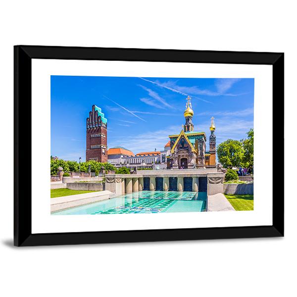 Mathildenhoehe In Darmstadt Canvas Wall Art-1 Piece-Framed Print-42" x 14"-Tiaracle