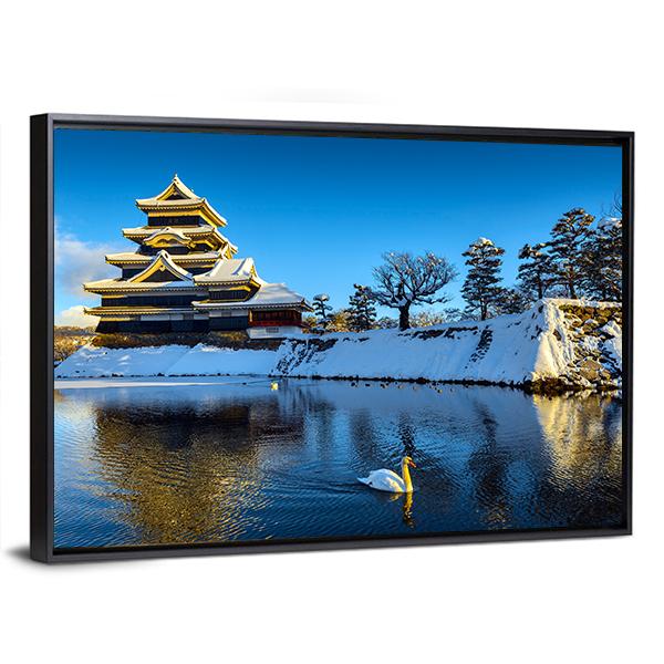 Matsumoto Castle In Winter Canvas Wall Art-1 Piece-Floating Frame-24" x 16"-Tiaracle