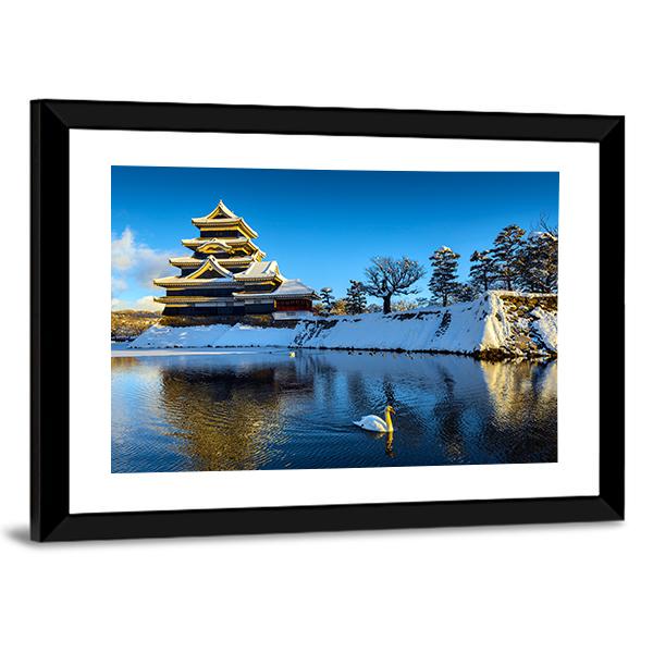 Matsumoto Castle In Winter Canvas Wall Art-1 Piece-Framed Print-20" x 16"-Tiaracle