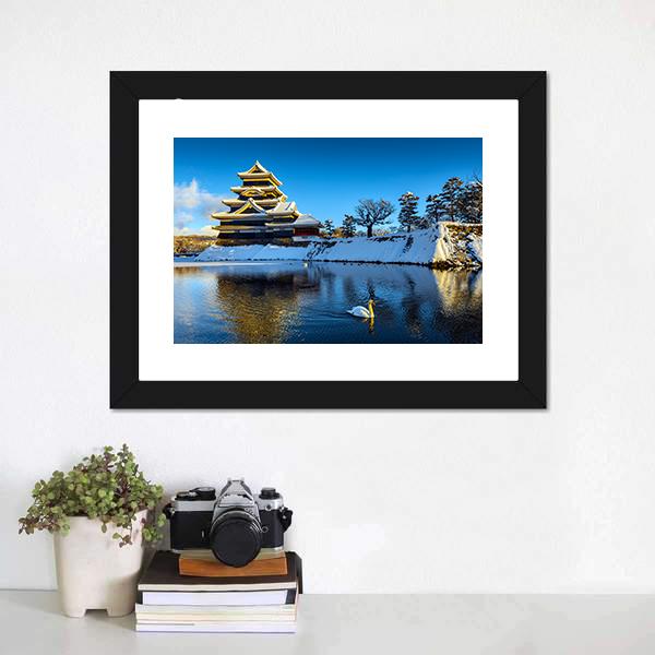 Matsumoto Castle In Winter Canvas Wall Art-1 Piece-Framed Print-20" x 16"-Tiaracle