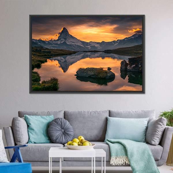 Matterhorn At Sunset Canvas Wall Art-1 Piece-Floating Frame-24" x 16"-Tiaracle