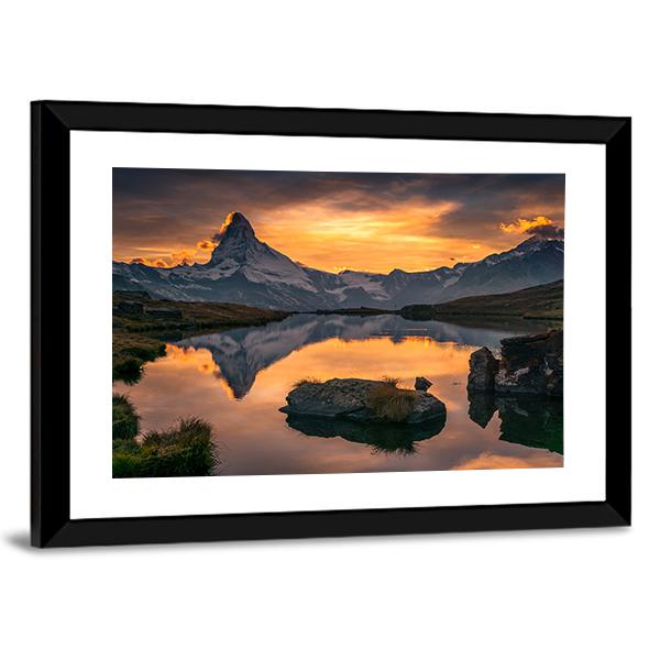 Matterhorn At Sunset Canvas Wall Art-1 Piece-Framed Print-20" x 16"-Tiaracle
