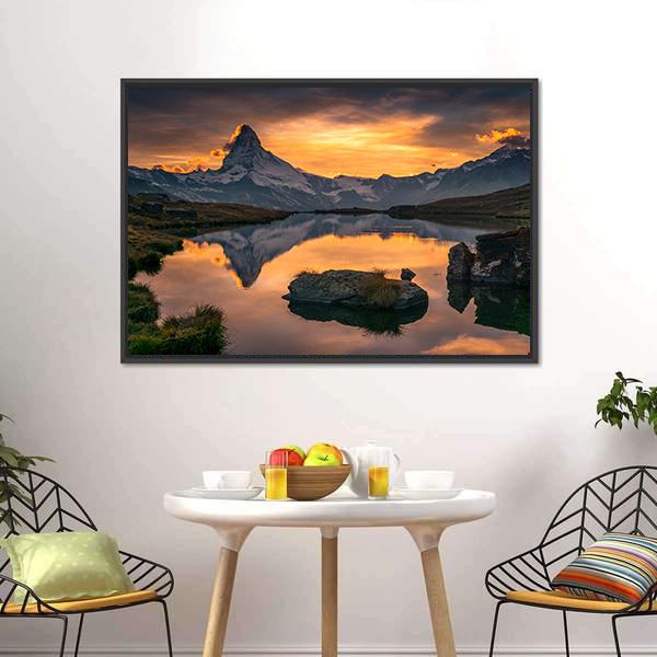 Matterhorn At Sunset Canvas Wall Art-5 Horizontal-Gallery Wrap-22" x 12"-Tiaracle