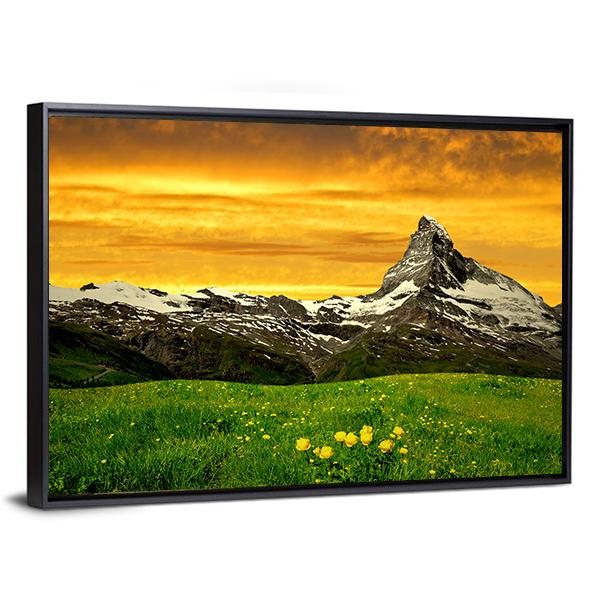 Matterhorn In Sunset Canvas Wall Art-1 Piece-Floating Frame-24" x 16"-Tiaracle