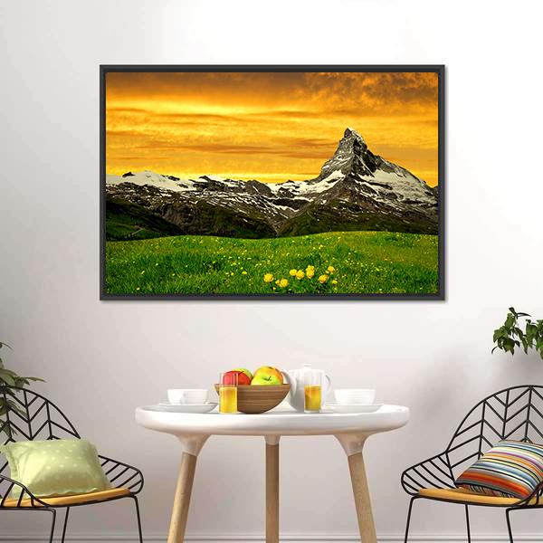 Matterhorn In Sunset Canvas Wall Art-1 Piece-Floating Frame-36" x 24"-Tiaracle